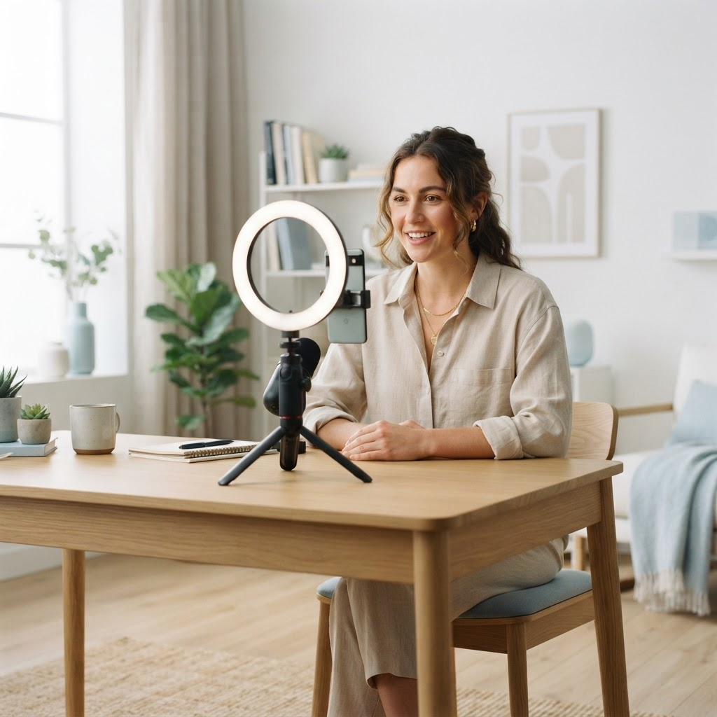 A content creator filming short-form video